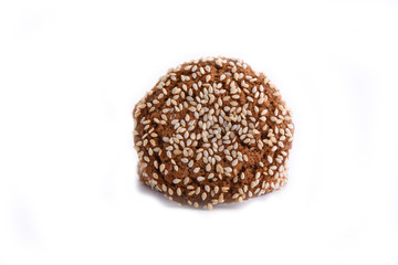 Oatmeal cookies with sesame seeds isolated on white background