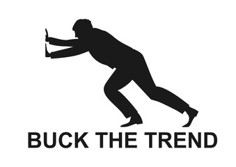 Buck the trend. Human silhouette pushing a box with an arrow. Flat vector.