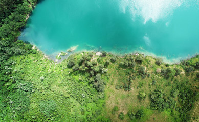 Naklejka na ściany i meble Aerial landscape - Blue lake