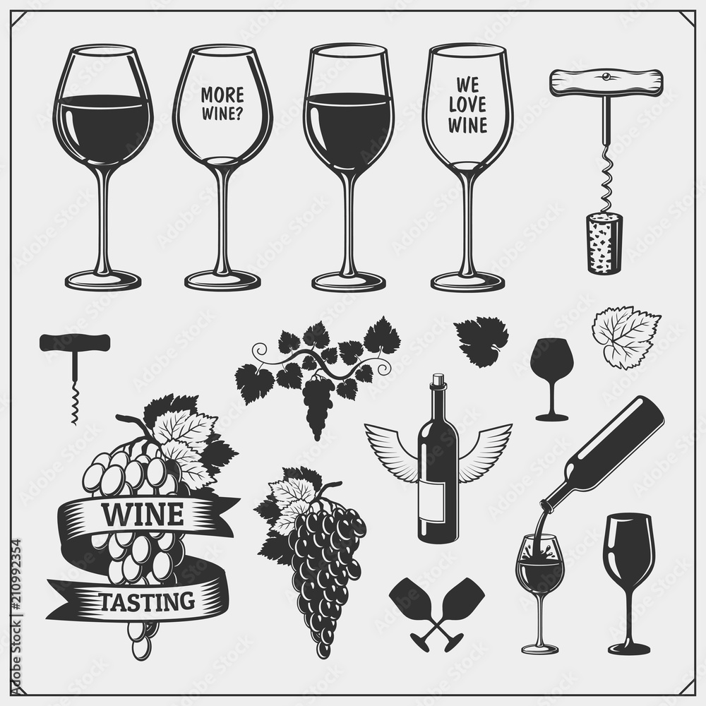 Wall mural collection of wine icons and design elements.