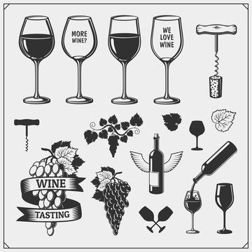 Collection of Wine icons and design elements.
