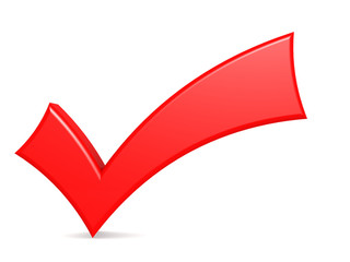 Red check mark standing over white background