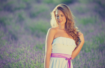 Young woman in lavender field