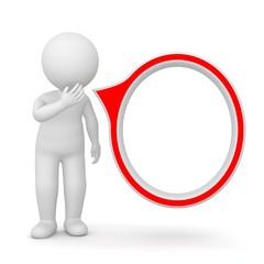 3D Rendering of a man with blank speech bubble on white background