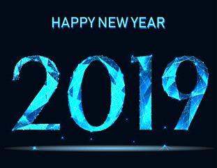 2019. New year number low poly wireframe