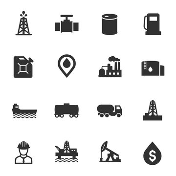 Oil and petroleum industry, monochrome icons set. simple symbols collection