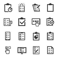 Checklist, monochrome icons set. testing and polling, simple symbols collection