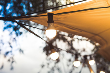 Garden wedding string lights. Summer festival lights