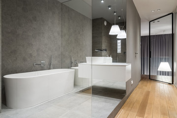 Luxury bathroom with hexagon tile