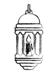 traditional arabic lamp with candle hanging vector illustration design