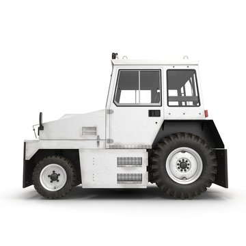 Diesel Aircraft Tow Tractor on white. Side view. 3D illustration