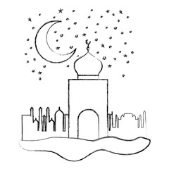 arabic castle with moon in the night scene vector illustration design