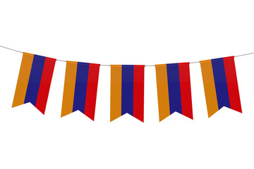 Obraz premium Armenia national flag festive bunting against a plain white background. 3D Rendering