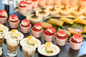Desserts in the buffet line. For event party