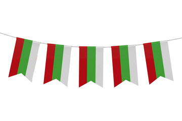 Bulgaria national flag festive bunting against a plain white background. 3D Rendering