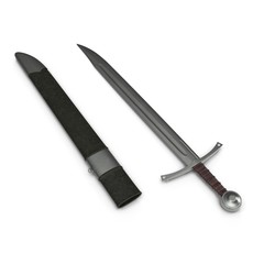 European Falchion Sword with Sheath on white. 3D illustration