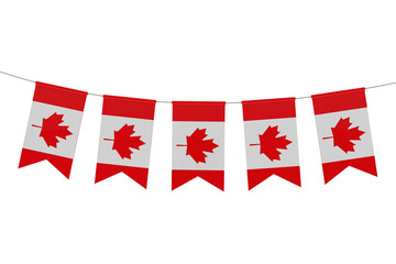 Canada national flag festive bunting against a plain white background. 3D Rendering