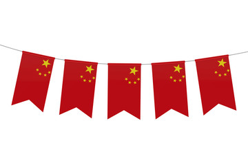 China national flag festive bunting against a plain white background. 3D Rendering
