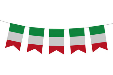 Italy national flag festive bunting against a plain white background. 3D Rendering