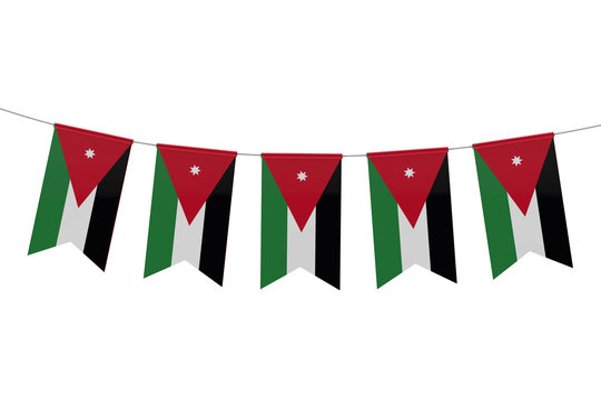 Jordan national flag festive bunting against a plain white background. 3D Rendering