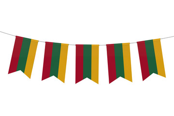 Lithuania national flag festive bunting against a plain white background. 3D Rendering