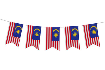 Malaysia national flag festive bunting against a plain white background. 3D Rendering