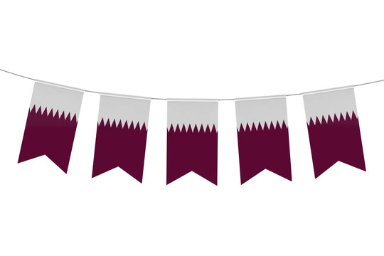 Qatar national flag festive bunting against a plain white background. 3D Rendering