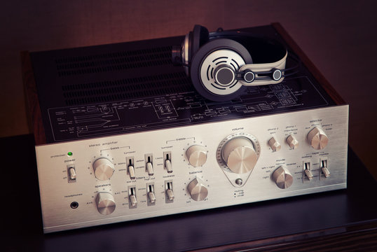 Vintage Audio Stereo Amplifier with Headphones