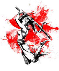 Girl samurai in a decisive jump © warmtail