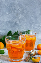 Dessert of peaches and apricot with gelatin. Easy summer dessert.