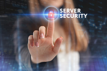The concept of business, technology, the Internet and the network. A young entrepreneur working on a virtual screen of the future and sees the inscription: Server security
