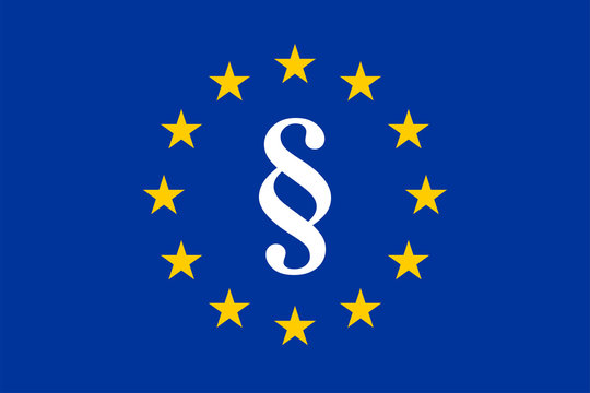 Flagge der EU mit Paragraphenzeichen, Gesetzeszeichen.