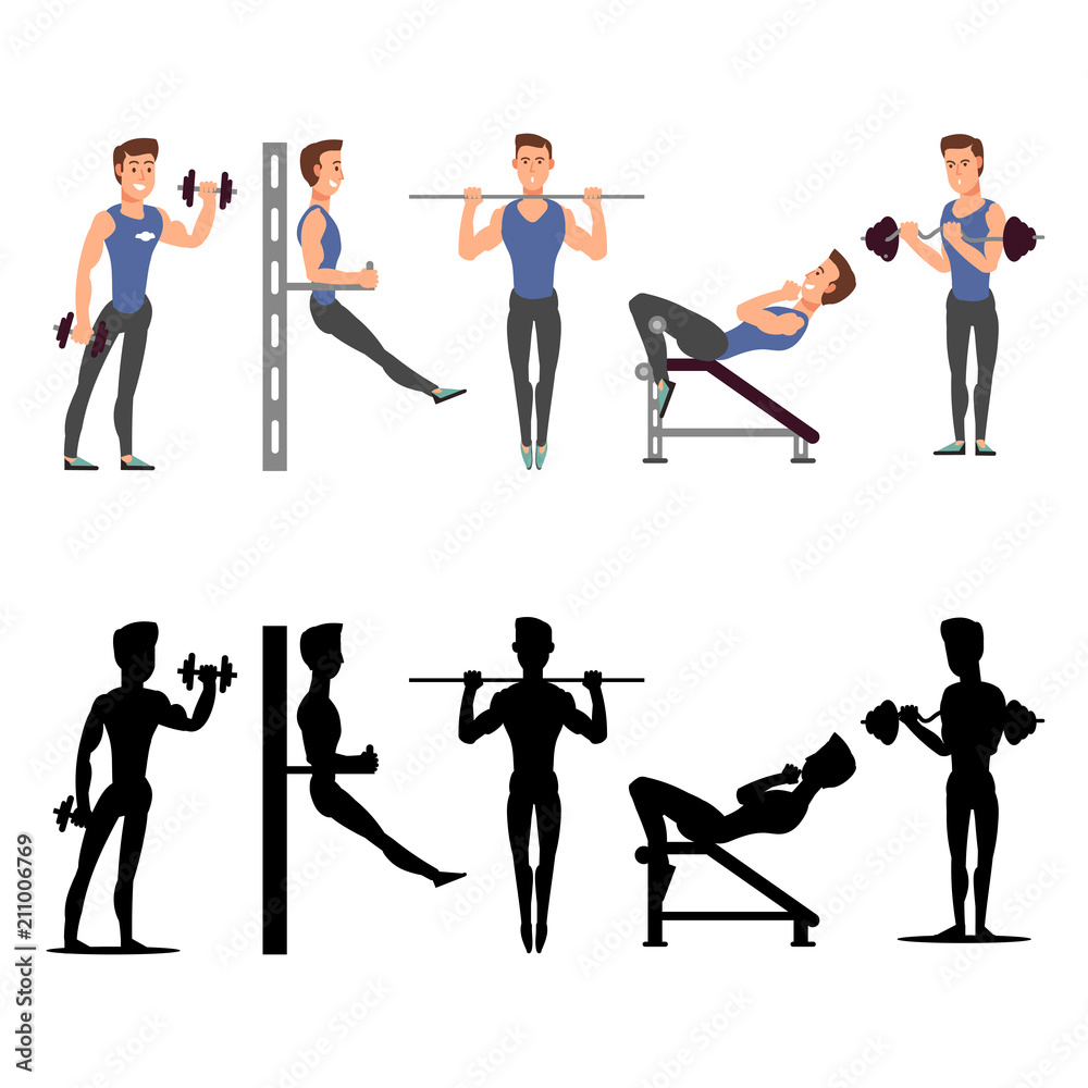 Wall mural Sport man characters. Vector male fitness silhouettes