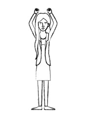 young woman celebrating with hands up character vector illustration design