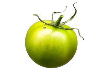 Delicious single green tomato isolated on white background with clipping path