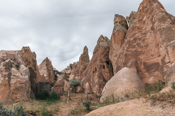 majestic view of bizarre rock formations in famous cappadocia, turkey