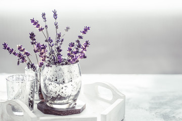 Naklejka premium composition with lavender in a glass