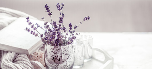 composition with lavender in a glass - obrazy, fototapety, plakaty