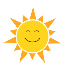 Shining yellow smiling sun vector illustration isolated on white 