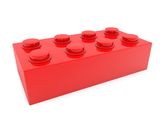 Toy brick in red color on white
