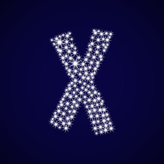 Letter of the alphabet X. Vector illustration. The shining sequins on a blue background.