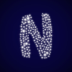 Fototapeta premium Letter of the alphabet N. Vector illustration. The shining sequins on a blue background.