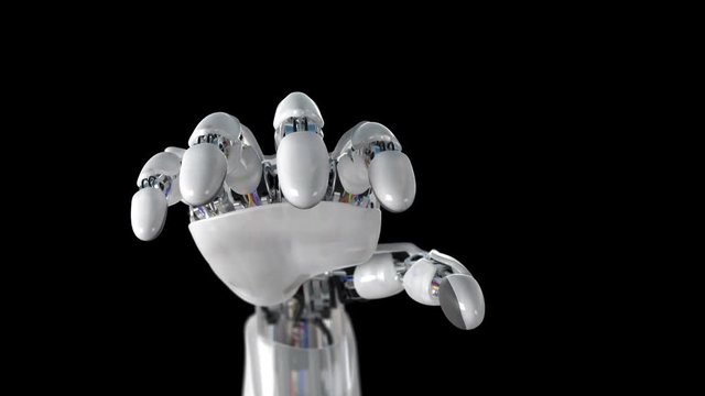 Robotic Hand on a Black Background. Beautiful 3d animation with a depth of field. 4K