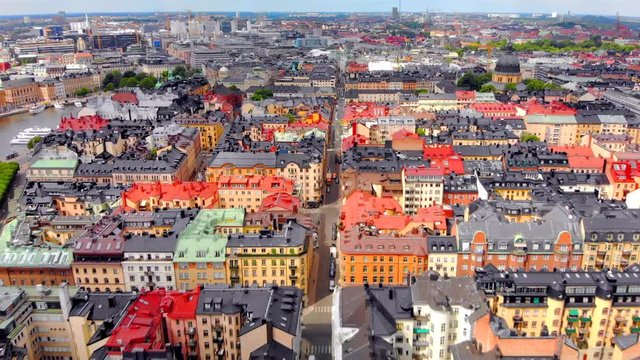 Amazing aerial view of Stockholm Sweden's colorful architecture.

