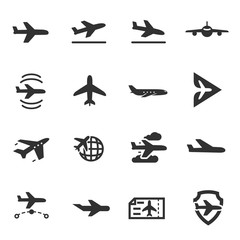 Plane, passenger airplane, monochrome icons set. aircraft, simple symbols collection