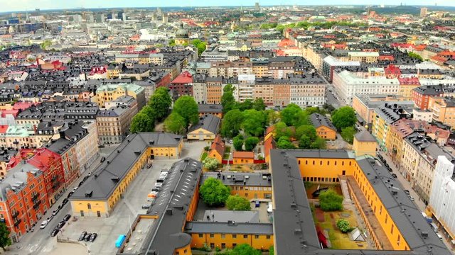 Amazing aerial view of Stockholm Sweden's colorful architecture.
