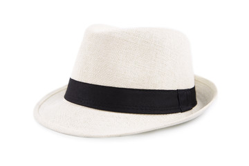 White Straw hat fasion for man isolated on white background
