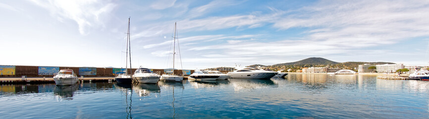 Fototapeta na wymiar Sainte Maxime harbour panorama - French Riviera - France