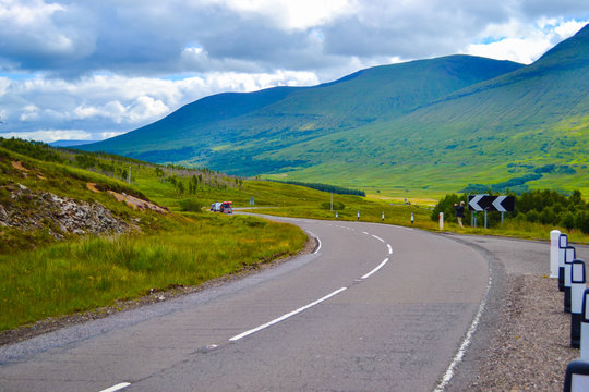 Road through Highlands, in Scotland (United Kingdom)