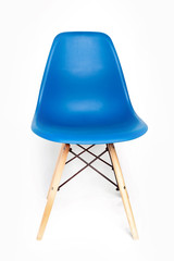 Blue modern chair with wooden legs